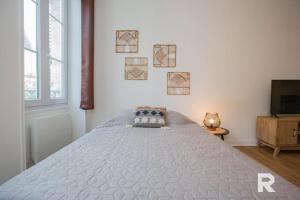 sypialnia z dużym łóżkiem i telewizorem w obiekcie Ô Centre- Chaleureux - Fibre - Netflix w mieście Montargis
