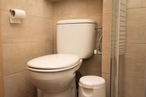 a bathroom with a toilet and a roll of toilet paper at Plakoures Home in Kounoupidhianá