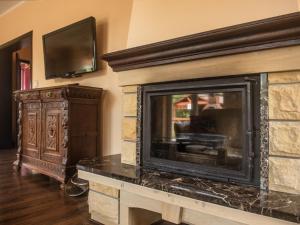 a living room with a fireplace and a flat screen tv at Holiday Home Villa von Valdi by Interhome in Władysławowo