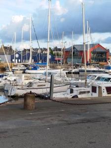 Un montón de barcos están atracados en un puerto deportivo. en appartement au coeur de Paimpol, en Paimpol