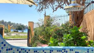 une piscine avec une clôture et des plantes dans une cour dans l'établissement Villetta Il Faro sul Mare, à Àrbatax