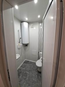 La petite salle de bains est pourvue de toilettes et d'un lavabo. dans l'établissement ALANA Apartment, à Stara Zagora