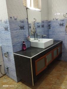 uma casa de banho com um lavatório e um espelho em New White House em Colombo