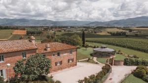 an aerial view of a house in a vineyard at Agriturismo S.Angelo in Foiano della Chiana