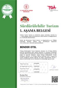 Certifikát, hodnocení, plakát nebo jiný dokument vystavený v ubytování Bender Hotel
