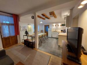 ein Wohnzimmer mit einer Küche und einem Esszimmer in der Unterkunft Apartament Roland in Świeradów-Zdrój