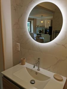 uma casa de banho com um lavatório e um espelho em Studio confort - clim - ascenseur em Cavaillon