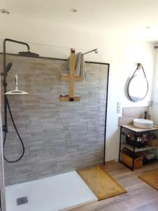 a bathroom with a shower and a sink at Villa agréable idéalement située in Saint-Jean-Pla-de-Corts