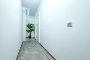 a corridor with a potted plant in a white hallway at Karma Famara 2 25m del mar in Famara