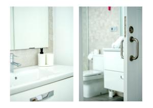 two images of a bathroom with a sink and a toilet at Karma Famara 2 25m del mar in Famara