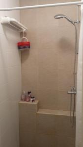 a bathroom with a shower with a shower curtain at Studio Apartment Kala in Split