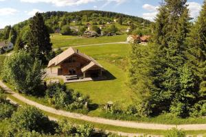 a house on a hill with a road leading to it at Chalet Cafourotte, au calme, SPA in Gérardmer