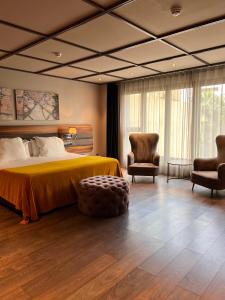 1 dormitorio con 1 cama grande y 2 sillas en Hotel Nord 1901 en Girona