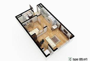 a rendering of a floor plan of a house at Beverly Hills Suite Residence in Geoje