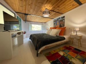 una camera con un letto e una televisione di Chez Ventura a Barjols