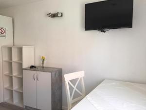 伊勒蒂森的住宿－Apartmentvermietung Ingrid Bolkart - Landleben 6，卧室设有壁挂式电视和椅子