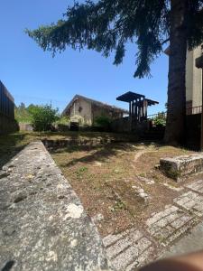 a view of a yard with a tree and a building at Casa Vacanza Regina in Roccaraso