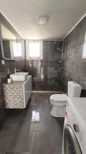 a bathroom with a toilet and a sink and a mirror at Villetta del mare corfu in Perivolion