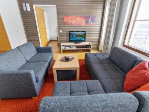a living room with two couches and a tv at Holiday Home Nordic chalet 9312 by Interhome in Ylläsjärvi