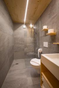 a bathroom with a shower and a toilet and a sink at Apartment Glamping Lodge B by Interhome in Ossiach