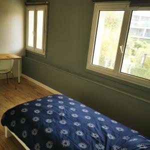 1 dormitorio con 1 cama y 2 ventanas en Résidence Zola en Le Havre