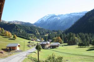 a small village in a valley with a mountain at Appartement les murailles in Morzine
