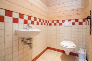 a bathroom with a toilet and a sink at Appartement les murailles in Morzine