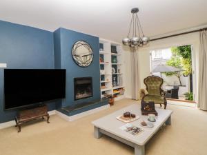 a living room with a tv and a fireplace at Lower Culvermead in Tavistock