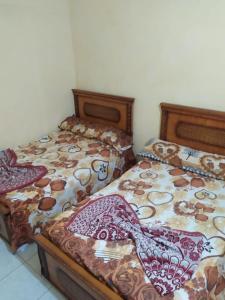 two beds sitting next to each other in a bedroom at برج حرة الفيروز ( منطقة الاذاعة والتليفزيون الفيروز) in Marsa Matruh