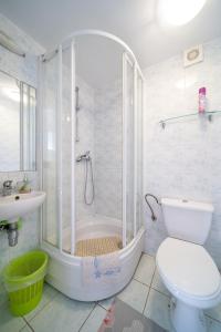 ein Bad mit einer Dusche, einem WC und einem Waschbecken in der Unterkunft Willa Kaliniec in Karpacz