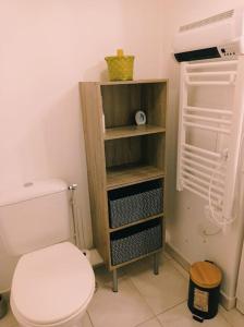 a bathroom with a white toilet in a room at Studio proche de la gare avec le calme des vignes. in Libourne