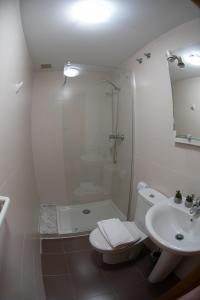 ein Bad mit einer Dusche, einem WC und einem Waschbecken in der Unterkunft Apartamento Tiver in Ribadeo