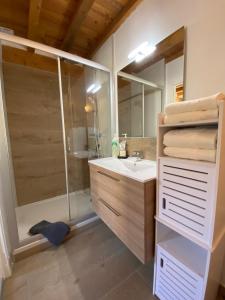een badkamer met een wastafel en een douche bij Chez Sam et L'As du Forum, Centre ville in Arles +25 foto's