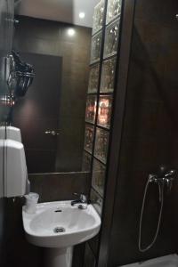 uma casa de banho com um lavatório e um espelho em Hostal El Brezo em Madrid