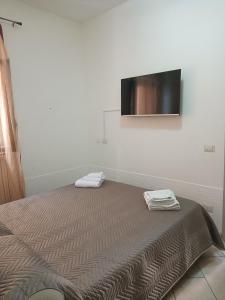een slaapkamer met een bed en een flatscreen-tv aan de muur bij Delilah's house in Catania
