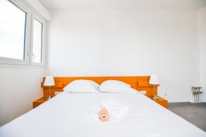 Tempat tidur dalam kamar di Le Ruffi - Appart 1 ch avec terrasse et parking