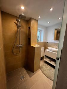 a bathroom with a shower and a sink at *moderne Wohnung ANTON in VS mit Küche+Bad in Villingen-Schwenningen