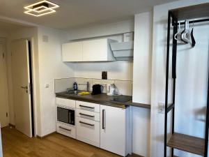 a small kitchen with white cabinets and a sink at *moderne Wohnung ANTON in VS mit Küche+Bad in Villingen-Schwenningen