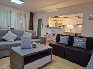 sala de estar con sofá y mesa en Residence-Apartment-Giuliano-Punta Skala,, en Petrčane