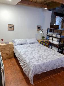 1 dormitorio con cama, escritorio y silla en Mirador Yellow Door, en Ponferrada