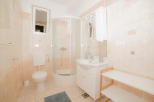 a bathroom with a toilet and a shower and a sink at Apartments Pavla&Niko in Lokva Rogoznica