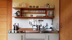 a kitchen with a sink and a counter top at Marcassie Farm Lodges - Ash Studio in Forres