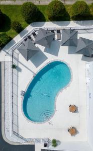 an overhead view of a swimming pool with umbrellas at Oneway Brunswick in Brunswick