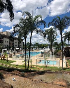 a swimming pool with palm trees and a water park at Life Resort - Brasília in Brasilia