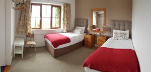 a small bedroom with two beds and a mirror at The Olde Forge B & B in Caherdaniel