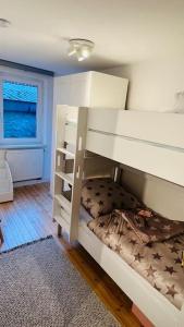 a white bunk bed in a room with a window at Mitten in den Weinbergen in Sommerhausen +12 photos