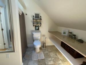 een badkamer met een wit toilet op zolder bij Madrona Suite in Eastsound