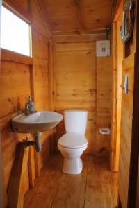 a bathroom with a toilet and a sink in a cabin at Camping & Cabaña San Francisco - Guatavita in Guatavita