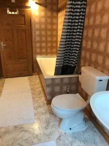 een badkamer met een toilet, een wastafel en een bad bij Apartment Verena in Vals
