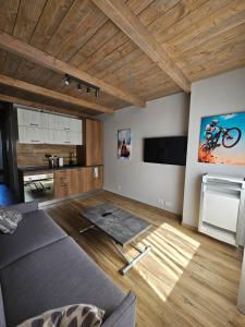 a living room with a bed and a tv at Moda Apartments 69 in Sestriere